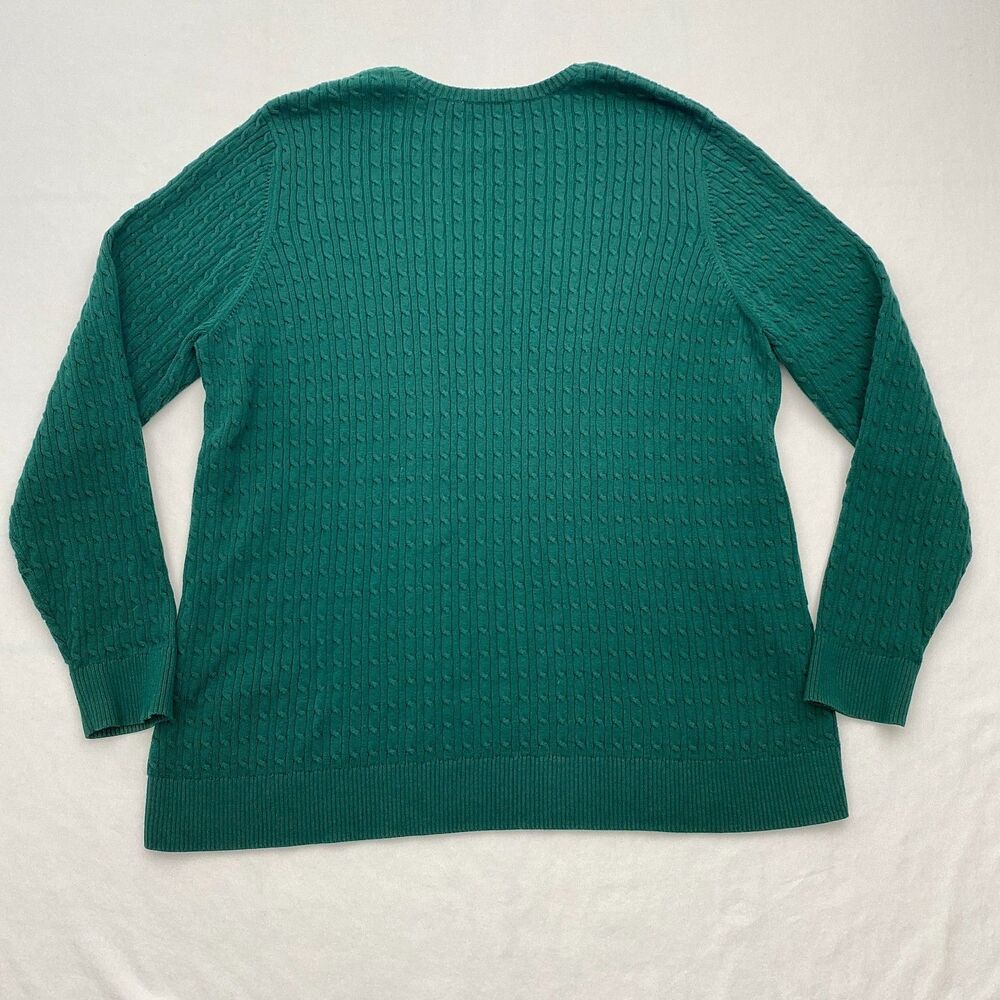 Lands End Cable Knit Sweater Green Cotton Knit Pullover Preppy Classic Size 1X - Picture 5 of 10
